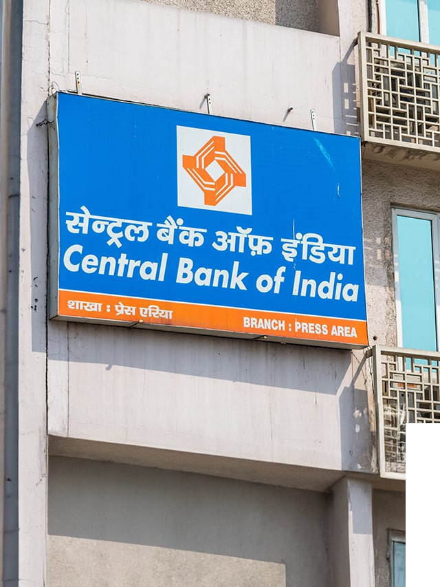 Central bank of India hoarding on a building in new delhi; bank job recruitment concept