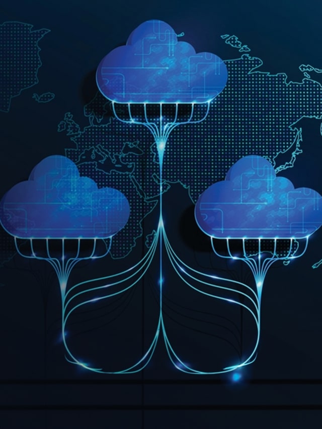 Three cloud connected with nodes; concept of Explore opportunities for cloud engineering roles at Top companies