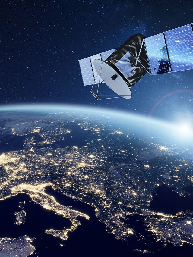 Satellite in space, low Earth orbit. Concept of Summer Internship at IIST