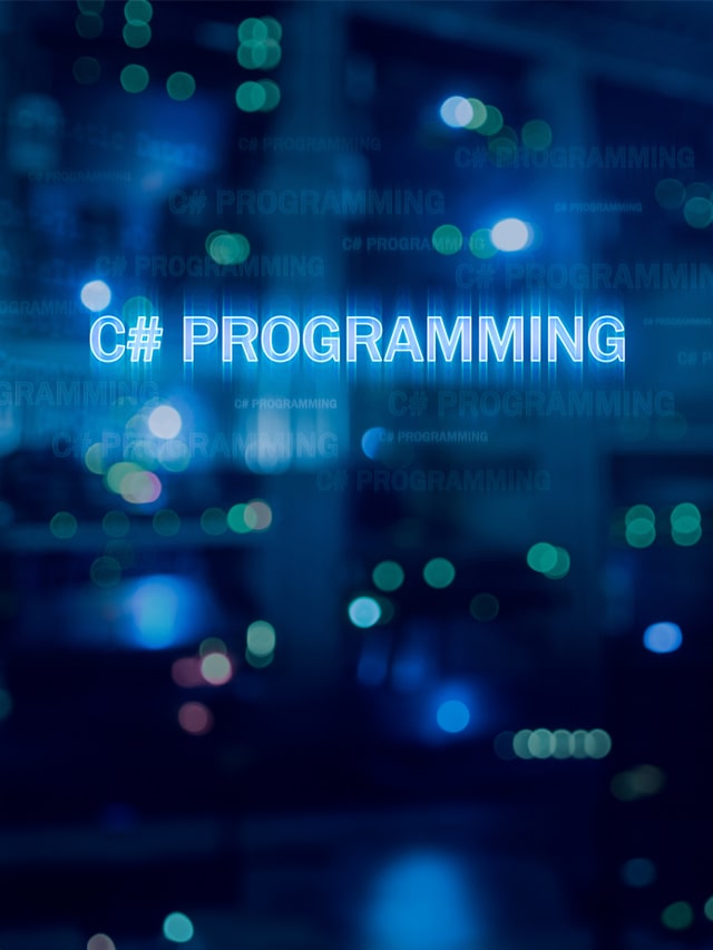C sharp programming language and server room background; concept of most asked C programming interview questions in 2024