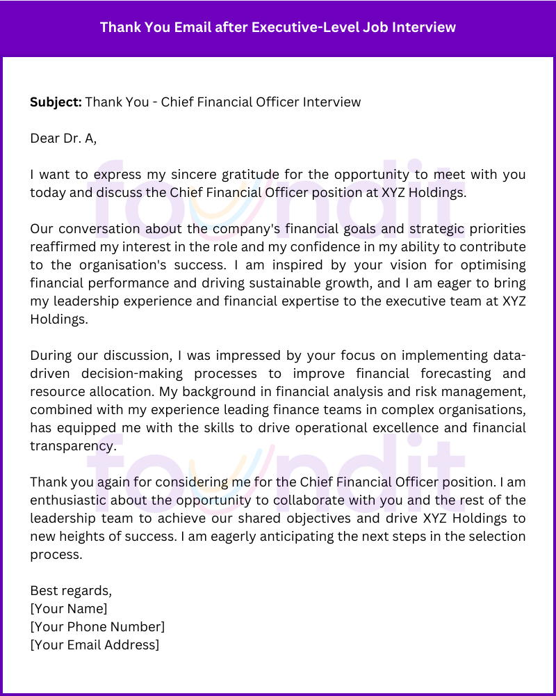 sample of a thank-you email examples after executive level job interview