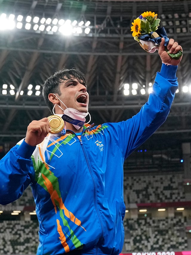 Image of Neeraj Chopra celebrating his Olympic gold medal win; concept of Lessons from Neeraj Chopra