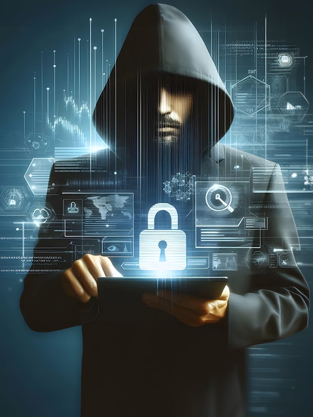 Photo realistic as Cybersecurity specialist with data breach; concept of Top Cybersecurity Skills in Demand [2024]